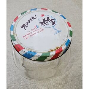 Vtg Topper‎ PAL Syrup Ice Cream Sundae Lid w Duraglas Glass Jar 6" Tall 5" Wide